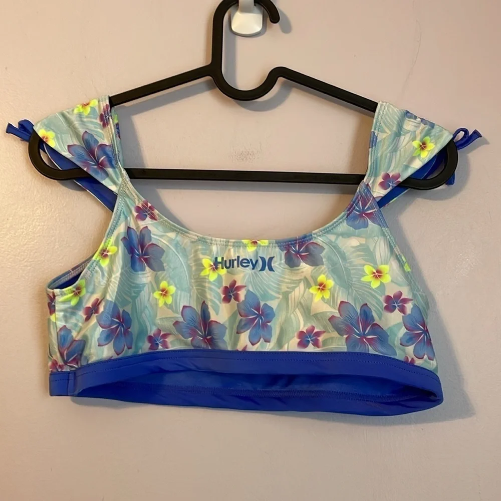 Hurley Cap Sleeve Wide Cinch Strap Floral Bikini Top size XL (13-15 years)